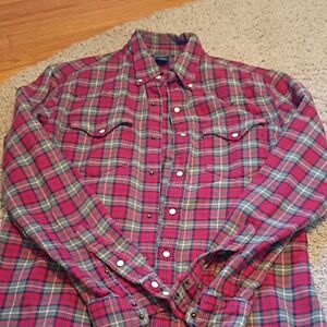 Polo Jeans Co. Men's Ralph Lauren Red and Green Plaid Long Sleeve Flannel